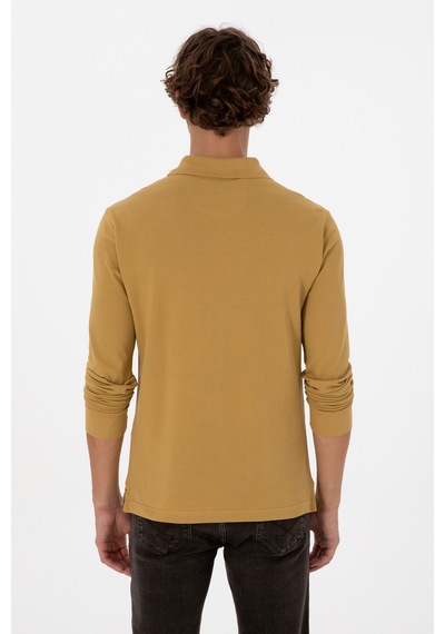 U.S. Polo Assn. Erkek Regular Fit Polo Yaka Koyu Sarı Basic Sweatshirt 50307757-VR235