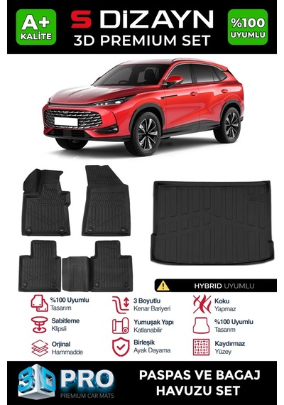 S-dizayn Mg Hs Turbo Hybrid 3d Pro Havuzlu Paspas Ve Bagaj Havuzu Seti 2'li Set 2024 Üzeri A+ Kali