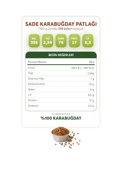 Karabuğday Patlağı Sade 88 G X 12 Paket Glütensiz & Vegan