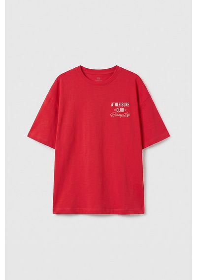 Fiesta Oversize Kısa Kollu Baskılı Kız Çocuk T-shirt - 75175 Kırmızı