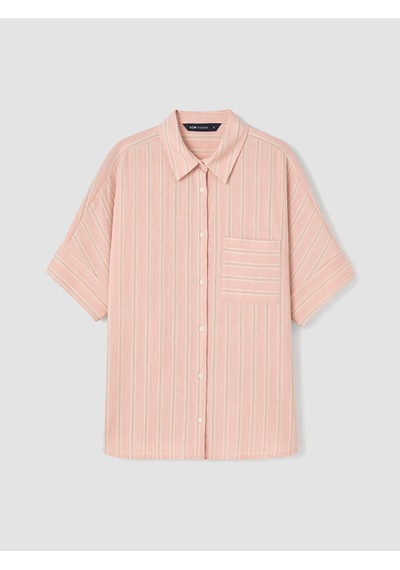 Lcw Vision Pembe Çizgili Oversize Kadın Gömlek