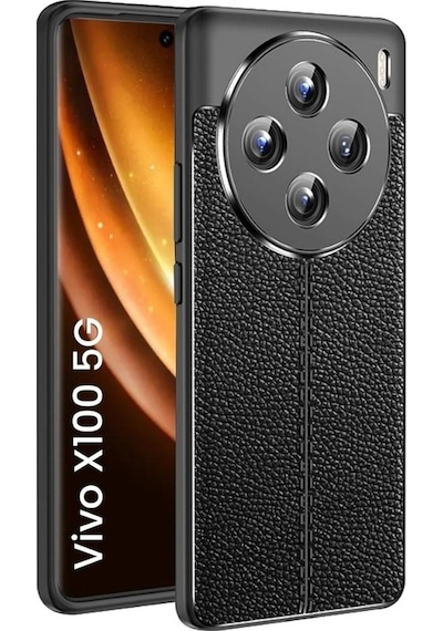 Vivo X100 Deri Desenli Silikon Kılıf - Ultra Darbe Emici Kamera Korumalı Kapak Siyah