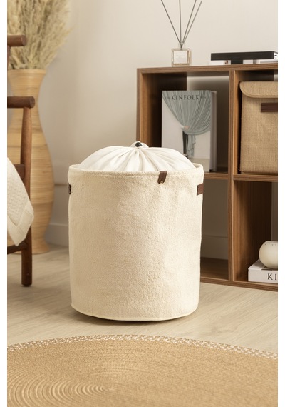Tidy Pamuk Havlu Kumaş Büzgülü Çamaşır Sepeti 37x40cm 6016 Natural