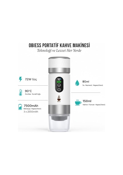 Obiem Obiess 72 W Taşınabilir Espresso Kahve Makinesi