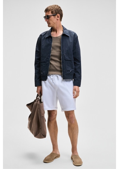 Grimelange YOURI Erkek Beli Lastikli Arka Tek Cepli Relaxed Fit Beyaz Şort