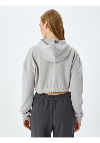Koton Şardonlu Kapüşonlu Uzun Kollu Crop Oversize Sweatshirt Gri 5wak10099nk
