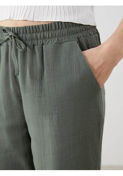 Lcw Modest Haki Beli Lastikli Düz Müslin Kadın Pantolon