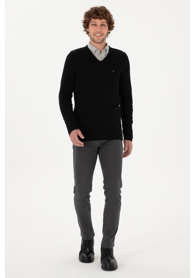 U.S. Polo Assn. Erkek Slim Fit V Yaka Siyah Basic Kazak 50313668-VR046