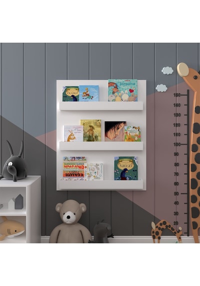 Asra Trend Çocuk Odası Duvar Rafı Kitaplık ÇR-02 %100 MDF Montessori Tipi Raf Beyaz