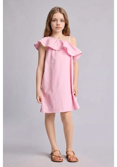 Defacto Kolsuz Pamuklu Mini Elbise Kız Çocuk H7519a826hspn86 Pembe-pn86