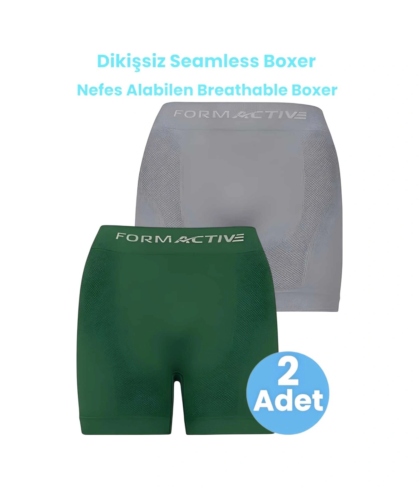 Tezzgelsin Erkek Dikişsiz/seamless Nefes Alabilen Boxer 2'li Set Gri - Yeşil