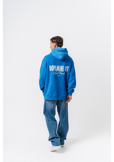 Respire Erkek Dopamine Hit Baskılı Kapüşonlu Oversize Hoodie Mavi