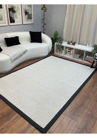 Saraz Halı Kumaş Bordür Gri Bukle Antrasit Bordür Halı Salon Koridor Mutfak Çocuk Odası Halısı Kilim S267 Beyaz