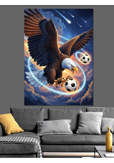 Ahşap Tablo Futbol Oynayan Kartal Çizimi