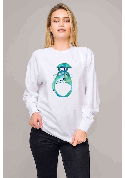 My Neighbor Komşum Totoro Baskılı Beyaz Kadın Sweatshirt (534611523)