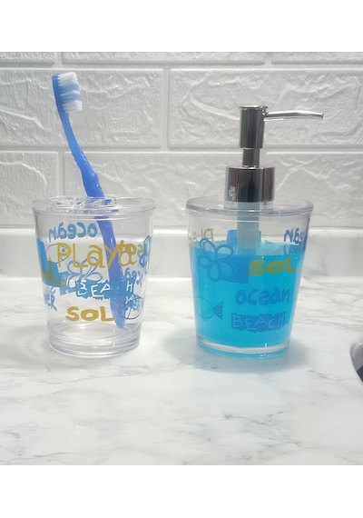 Sıa Sıvı Sabunluk Ve Diş Fırçalık 2 Li Banyo Seti Balık . Şeffaf