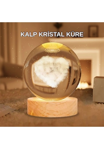 Mey İthalat Ahşap Standlı Kalp Motifli Işıklı Cam Küre Hediye Seçeneği Çok Renkli
