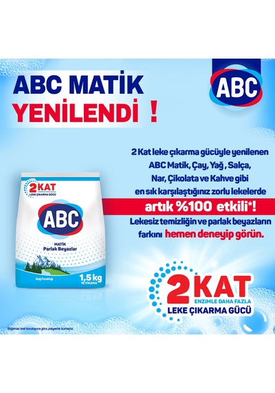 ABC Matik Dağ Ferahlığı Toz Çamaşır Deterjanı 10 Yıkama 2 x 1500 G