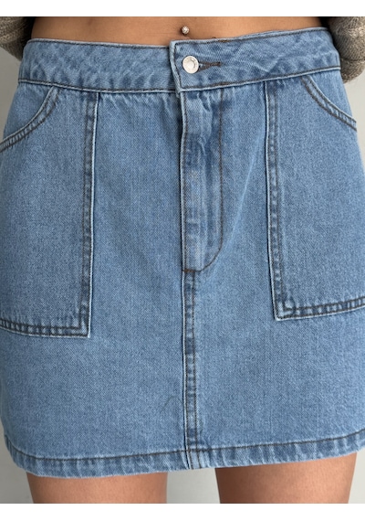 Loısy Kadın Mavi Denim Mini Etek Mavi