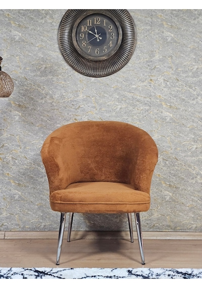 Zafir Tekli Teddy Krom Kaplama Sivriltme Ayak Çay Seti Koltuk Tekli Berjer , Balkon, Salon, Ofis Kiremit