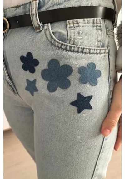 Ütü İle Yapışan Denim Jeans Yaması - Yıldız Desenli Buz Mavi 12