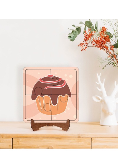 Bk Gift Cupcake Tasarımlı Ahşap Standlı Puzzle Çerçeve-1