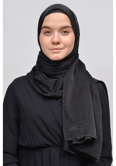 Altobeh Kadın Düz Renk Pırıltı Simli Tesettür Shawl Parlak Abiye Şal - Siyah