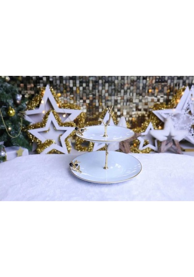 Çnr Home Collection 3 Parça Metal Ayakli Porselen Sunumluk Kurabiyelik Şekerlik Beyaz