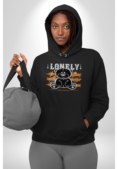 Yalnız Kadın Erkek Siyah Kapüşonlu Sweatshirt Hoodie Siyah