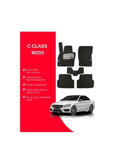 C-class W205 2014-2022 Uyumlu Hücreli Yüzey Eva Paspas Seti Paspas Takımı Siyah Yüzey