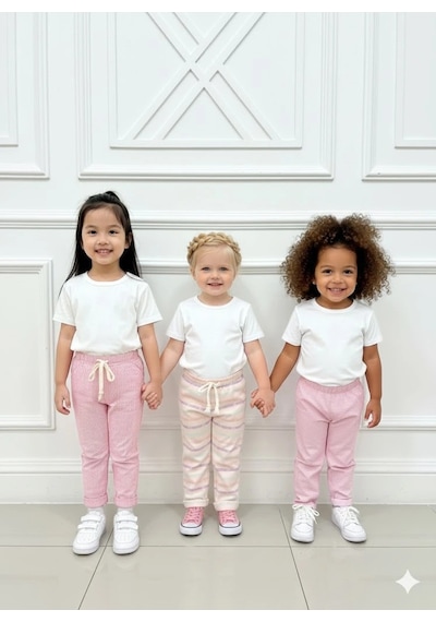 Poppy Trend Kız Çocuk Desenli 3 Lü Paket Gündelik Rahat Pantolon Seti 2-7 Yaş Pembe-pudra-a.pembe