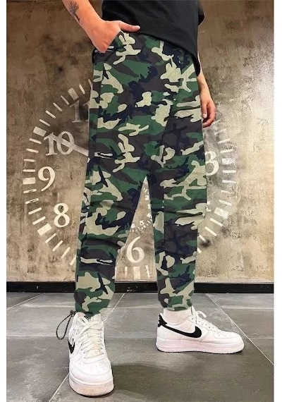 Unisex Ceplı Paraşut Kamuflaj Pantalon - Askeri 001