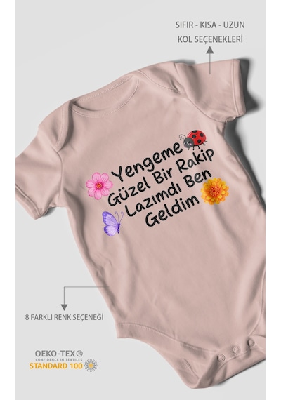 Morivokids Yengeme Güzel Bir Yazılı Kısa Kollu Bebek Body %100 Pamuk Pastel Pembe