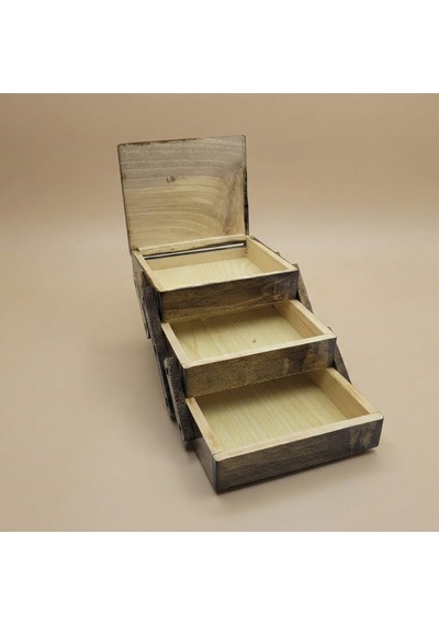Morgen Craft Bohea Ahşap Mücevher Kutusu - %100 El Yapımı - Göknar Ağacı - 12x10x8,5 Cm Kahverengi