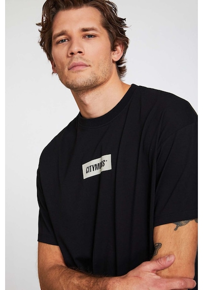 Grımelange Inventıon Erkek %100 Organik Pamuklu Kalın Dokulu Baskı Detaylı Oversize Siyah T-shirt Siyah