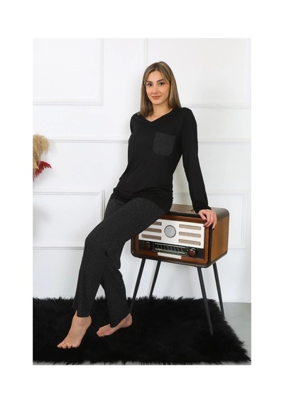 İkikareshop Kadın Uzun Kol Penye Pijama Takım Çok Renkli