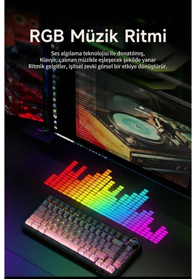 Ajazz Ak820 Max Plus 75% Mekanik Klavye 8000mah Batarya 0.85 Tft Ekran Rgb Hot Swap 3 Modlu 2.4g Bluetooth Type-c Kablosuz Gaming Klavye Conta Yapısı Ses Yalıtımlı Turuncu