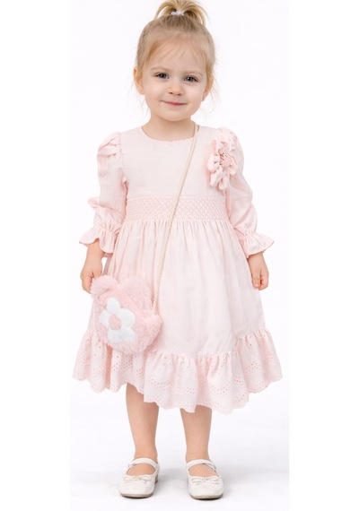 Kız Çocuk Güpürlü Balon Kol Model Bilekleri Lastikli Peluş Çantalı Pudra Renk Midi Boy Elbise Pudra Kız Çocuk Güpürlü Balon Kol Model Bilekleri Lastikli Peluş Çantalı Pudra Renk Midi Boy Elbise Pudra