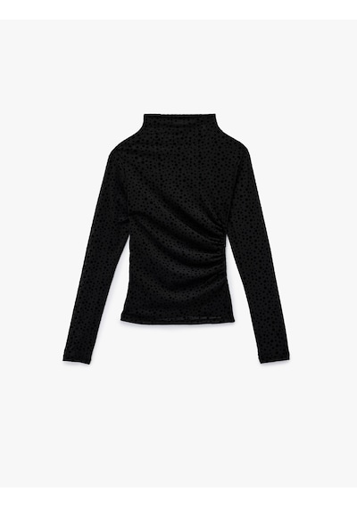 Koton Slim Fit Uzun Kollu Geniş Dik Yaka Puantiyeli Tül Bluz Siyah 6wak80389ek Siyah