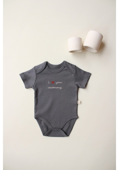 Oh La La Koala Mom Nakışlı Kısa Kollu Body Antrasit
