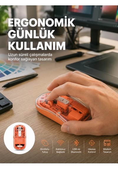 Şeffaf Kablosuz Mouse Bluetooth Bağlantılı Sessiz Tıklama Yeni Nesil Mh-hs4417-7522
