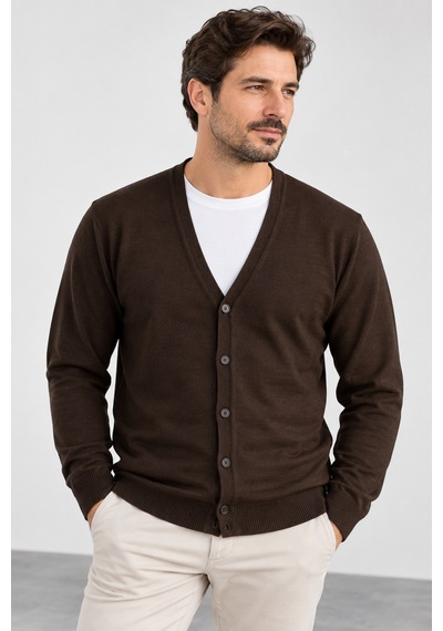 Bihan Store Erkek V Yaka Önü Düğmeli Hırka 7806-kahve