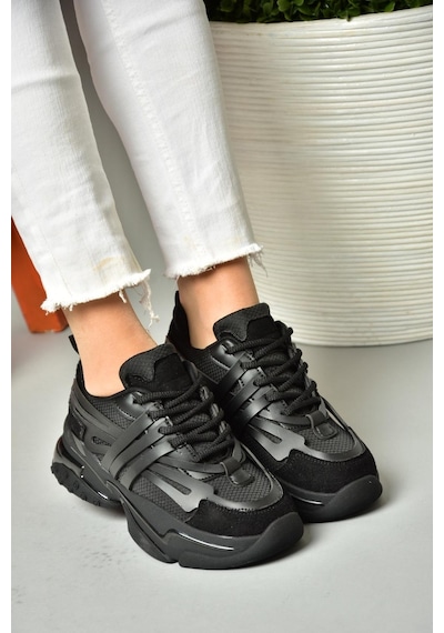 Fox Shoes S973602404 Siyah Kumaş Kalın Tabanlı Spor Ayakkabı Sneakers Siyah