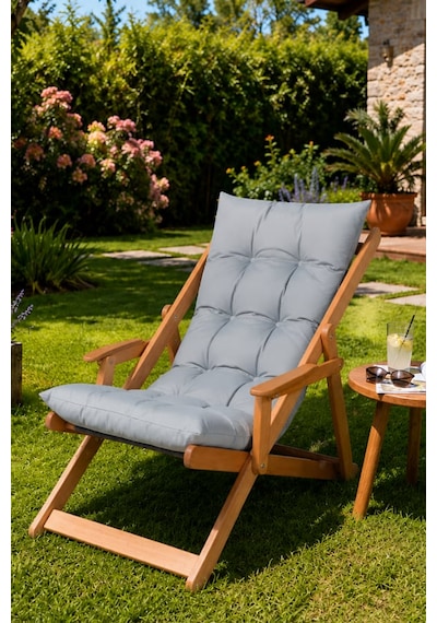 Reyo Bysay Puf Minderli Ahşap Kademeli Şezlong Bahçe&balkon&teras&plaj Katlanır Şezlong Naturel Gri