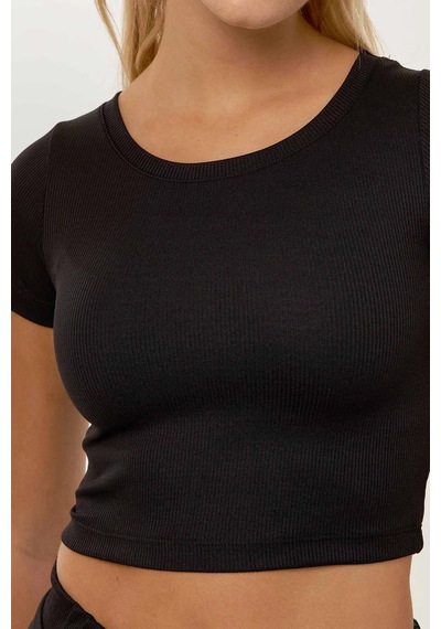 Hiccup Örme Crop Bluz & Lastikli Pantolon Takım Siyah