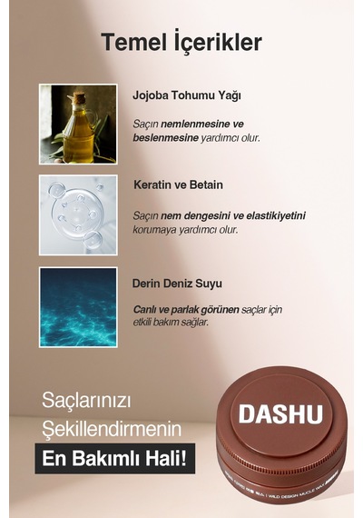 Güçlü, Kalıntı Bırakmayan, Çamur Ve Killi, Besleyici Dashu For Men Wild Design Mucle Wax 15ml