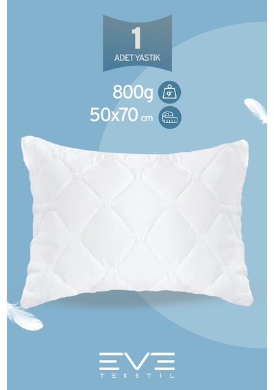 Eve Tekstil Antialerjik Vakumlu Fermuarlı Yıkanabilir Diamon Plus Kapitone Yastık 50x70 Cm 800 Gr Beyaz