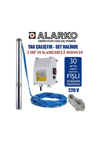 Alarko 2 Hp Derin Kuyu Dalgıç Pompa 30m Kablolu, Halat Ve Pano Dahil Al4sd10/10