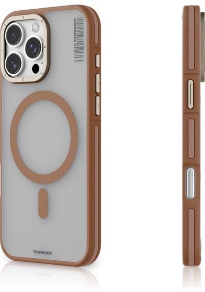 Apple iPhone 16 Pro Uyumlu Kılıf Magsafe Şarj Özellikli Youngkit Rock Sand Serisi Kapak Gold