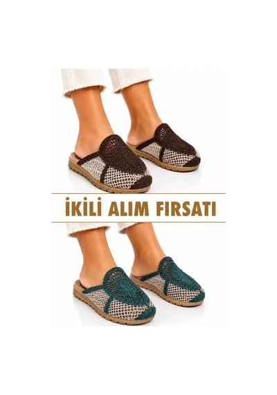 Papucumun Dünyası Kadın Hasır Örgü Günlük Gezmelik Hafif Rahat Terlik Çok Renkli2